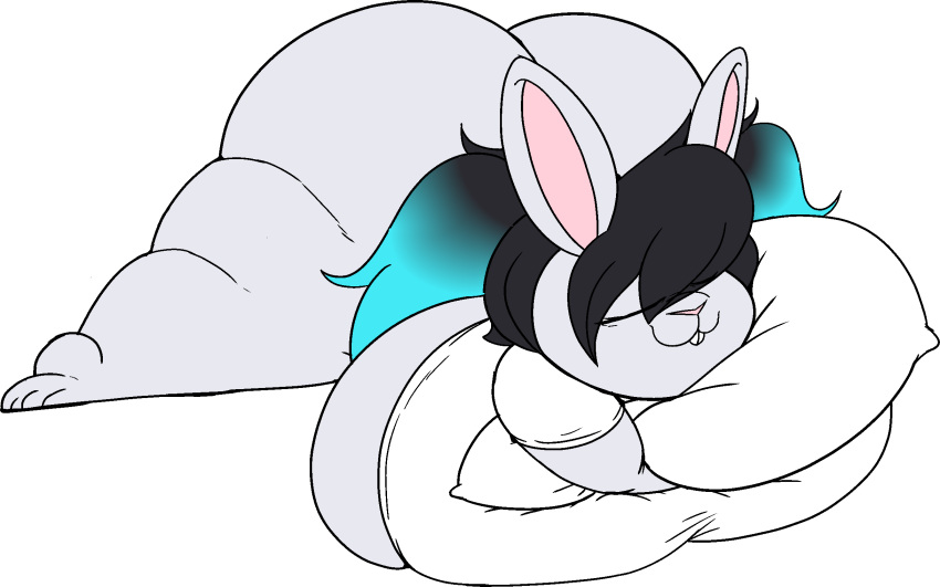 2021 anthro ass_up big_breasts big_butt breasts butt female hi_res huge_breasts huge_butt hyper hyper_breasts lagomorph leporid lying mammal masterj291 on_front pillow rabbit simple_background sleeping solo thick_thighs white_background