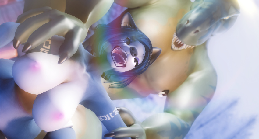 absurd_res anthro breasts canid canine duo female fox fur hair hemmsfox hi_res iridescent_fox_studios male mammal nipples nude photography scalie second_life sex sl
