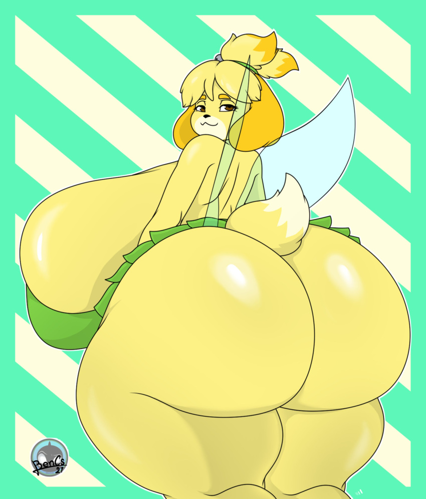 absurd_res animal_crossing anthro bedroom_eyes bencs big_breasts breasts canid canine canis clothed clothing disney domestic_dog female hi_res huge_breasts hyper hyper_breasts isabelle_(animal_crossing) mammal narrowed_eyes nintendo no_underwear seductive solo thick_thighs tinkerbell tinkerbelle video_games