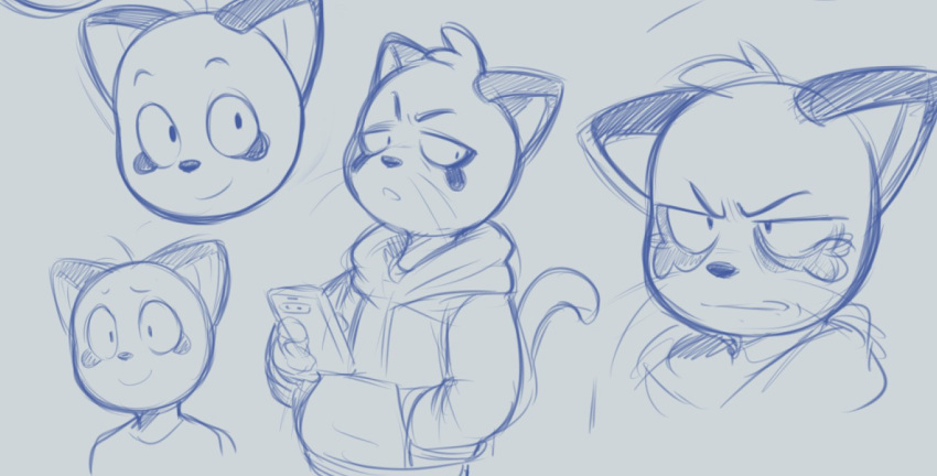 angry anthro cellphone clothing dandi domestic_cat felid feline felis hand_in_pocket hoodie male mammal monochrome multiple_poses odd_taxi phone pockets pose simple_background sketch smartphone smile tanaka_(odd_taxi) topwear whiskers