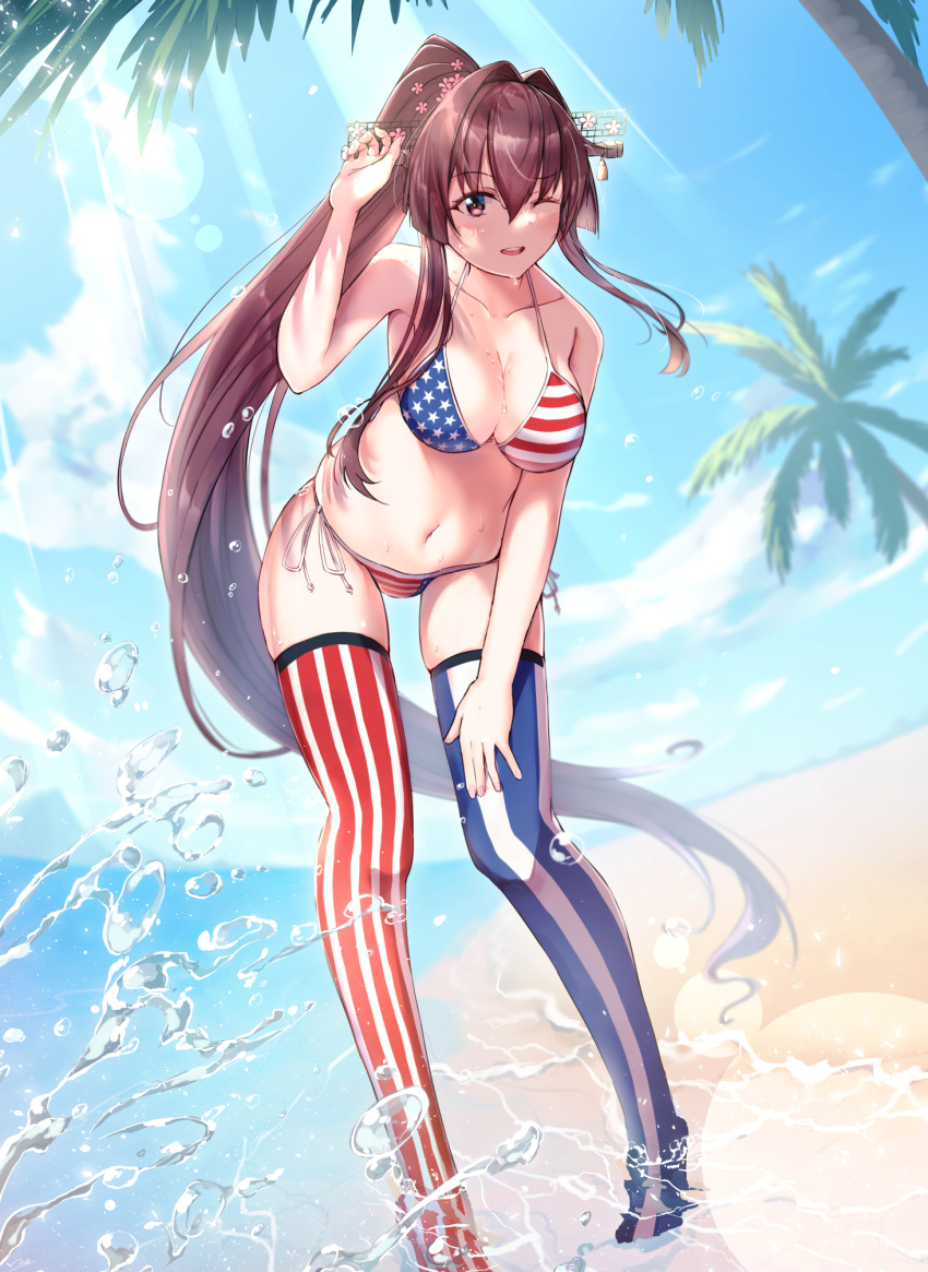 bikini cleavage kantai_collection swimsuits thighhighs yukai_nao