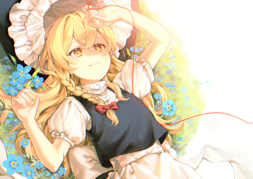 apron blonde_hair braids flowers grass hat jill_07km kirisame_marisa long_hair touhou witch witch_hat yellow_eyes