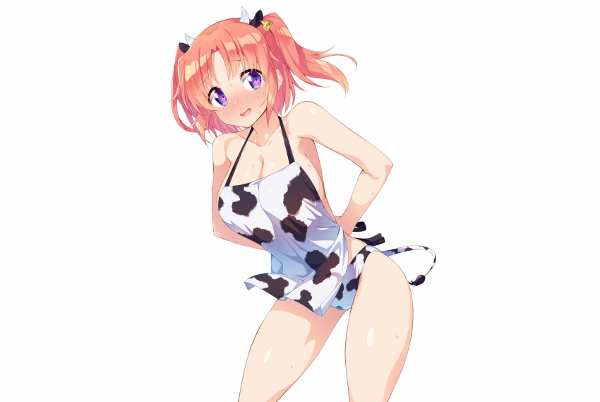 aliasing animal_ears apron blush breasts cleavage cowgirl horns ichi_makoto mikakunin_de_shinkoukei no_bra panties purple_eyes red_hair short_hair sideboob tail twintails underwear white yonomori_kobeni