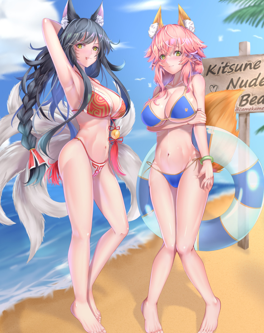 ahri animal_ears bikini crossover fate/grand_order kamehito kitsune league_of_legends swimsuits tail tamamo_no_mae