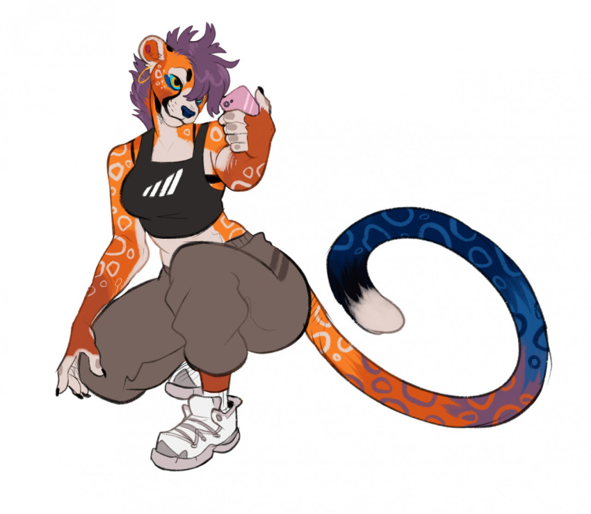 2021 5_fingers anthro breasts clothed clothing digital_media_(artwork) ear_piercing ear_ring felid feline female fingers footwear hoot mammal piercing shoes simple_background white_background