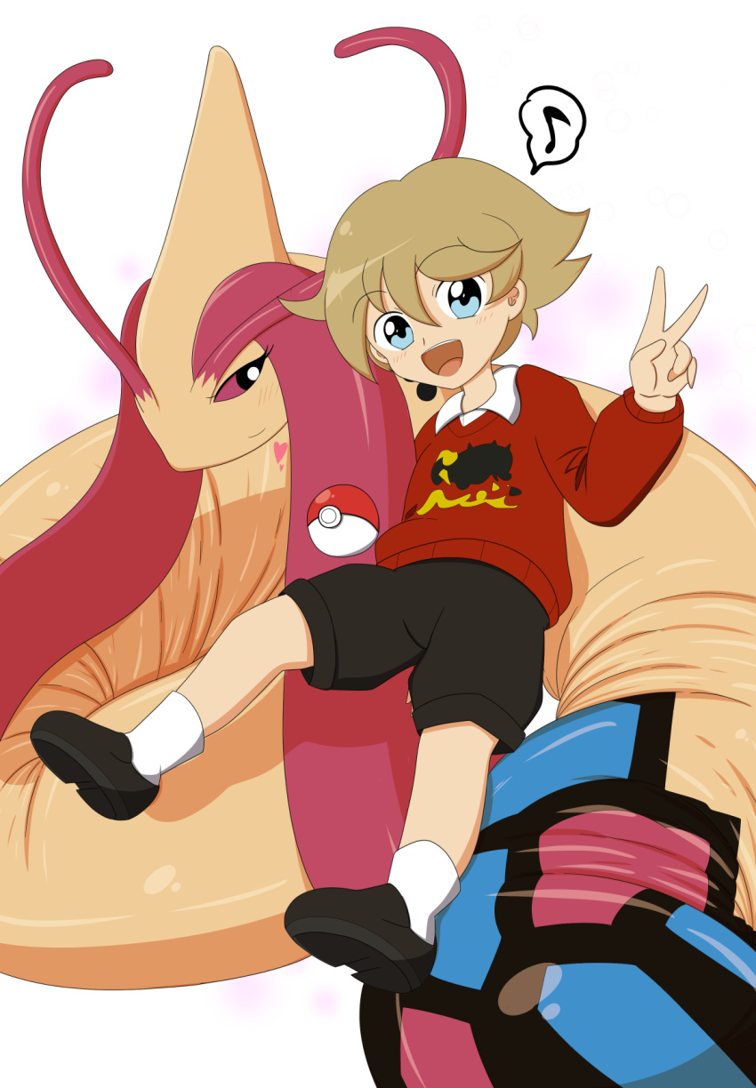 &lt;3 bedroom_eyes cheerful cheering child digital_drawing_(artwork) digital_media_(artwork) duo feral hi_res human looking_at_another looking_at_partner looking_at_viewer male mammal milotic narrowed_eyes nintendo open_mouth peace_symbol pok&eacute;ball pok&eacute;mon pok&eacute;mon_(species) pon_(pixiv) reptile scalie sea_monster seductive size_difference video_games wrinkles young youngster_(pokemon)