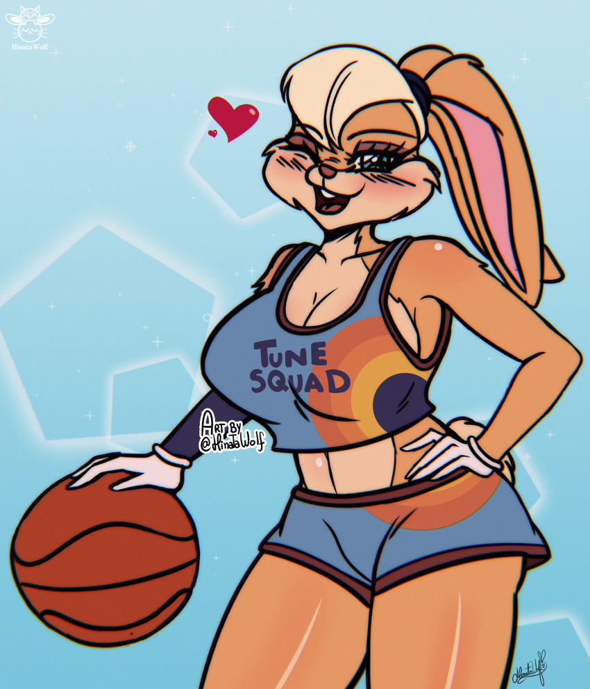 &lt;3 2021 absurd_res anthro ball basketball_(ball) basketball_uniform big_breasts blonde_hair blue_bottomwear blue_clothing blue_eyes blue_shirt blue_shorts blue_tank_top blue_topwear blush bottomwear breasts buckteeth clothing female fur gloves hair handwear hi_res hinatawolf lagomorph leporid lola_bunny looking_at_viewer looney_tunes mammal one_eye_closed open_mouth open_smile rabbit shirt shorts signature smile solo space_jam:_a_new_legacy sportswear tan_body tan_fur tank_top teeth topwear uniform warner_brothers white_clothing white_gloves wink winking_at_viewer