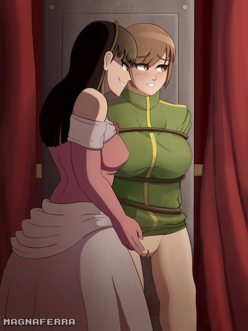 amagi_yukiko femdom highres magna_ferra persona persona_4 satonaka_chie self_upload shadow_(persona) yuri