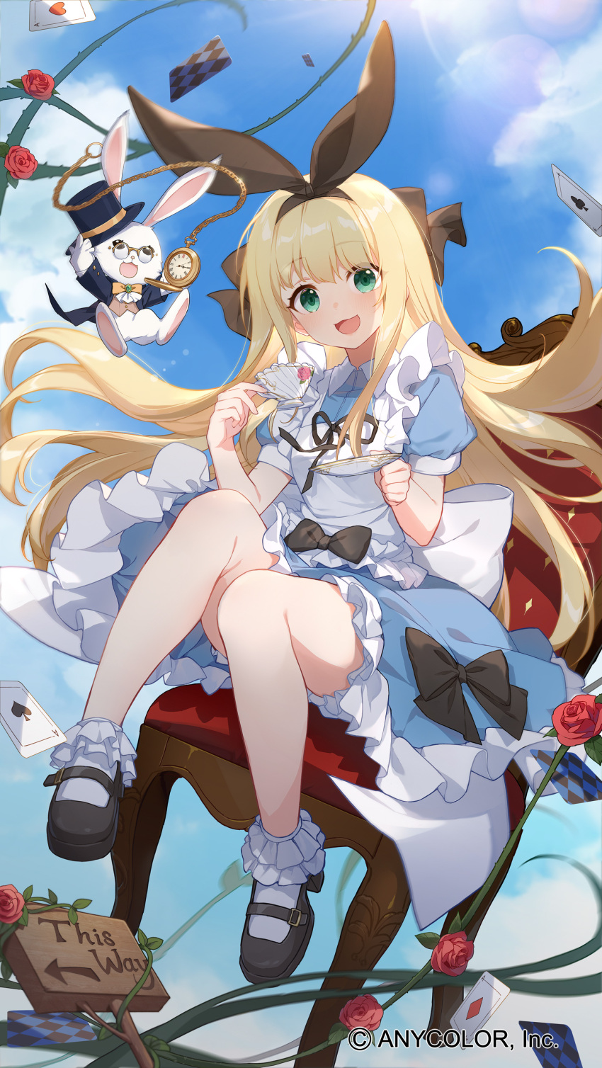 alice alice_in_wonderland cosplay dress megane mononobe_alice nijisanji skirt_lift slyvia white_rabbit