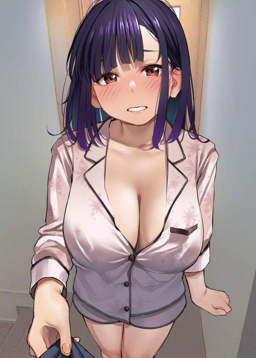 cleavage igarashi_kyouhei no_bra open_shirt pajama