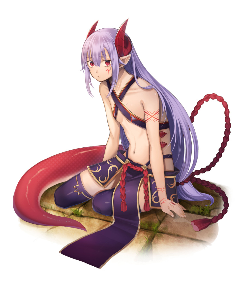 horns kichannico melusine no_bra pointy_ears tail tattoo thighhighs