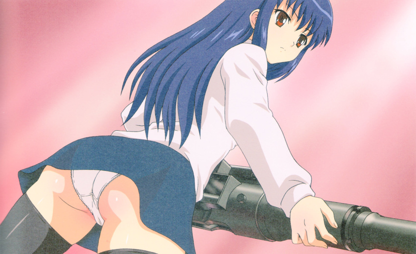 agent_aika aika_(series) ass cameltoe golden_delmo pantsu petoriyacowa_rie skirt_lift thighhighs yamauchi_noriyasu