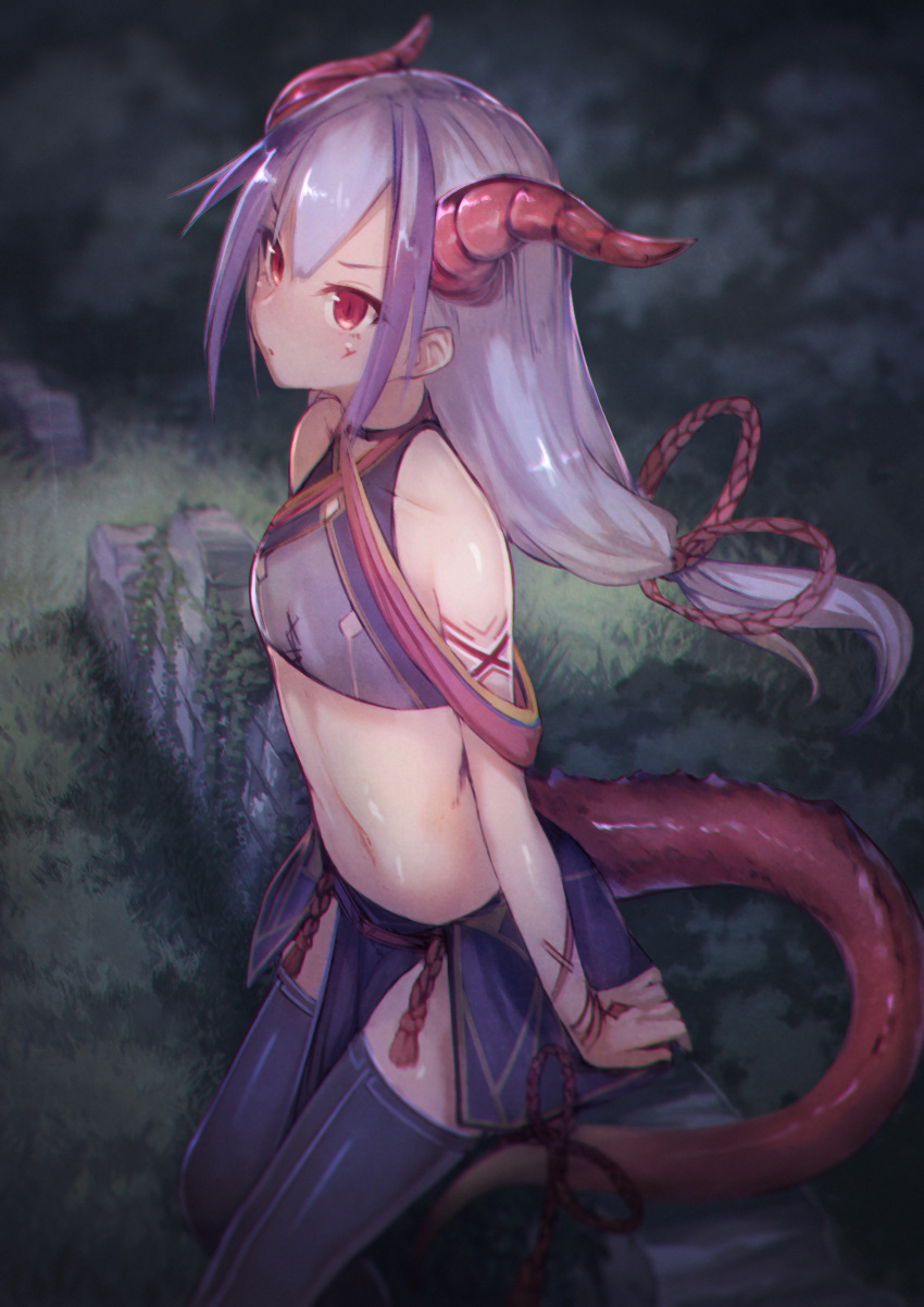 horns ibuki_notsu melusine pointy_ears tail tattoo thighhighs