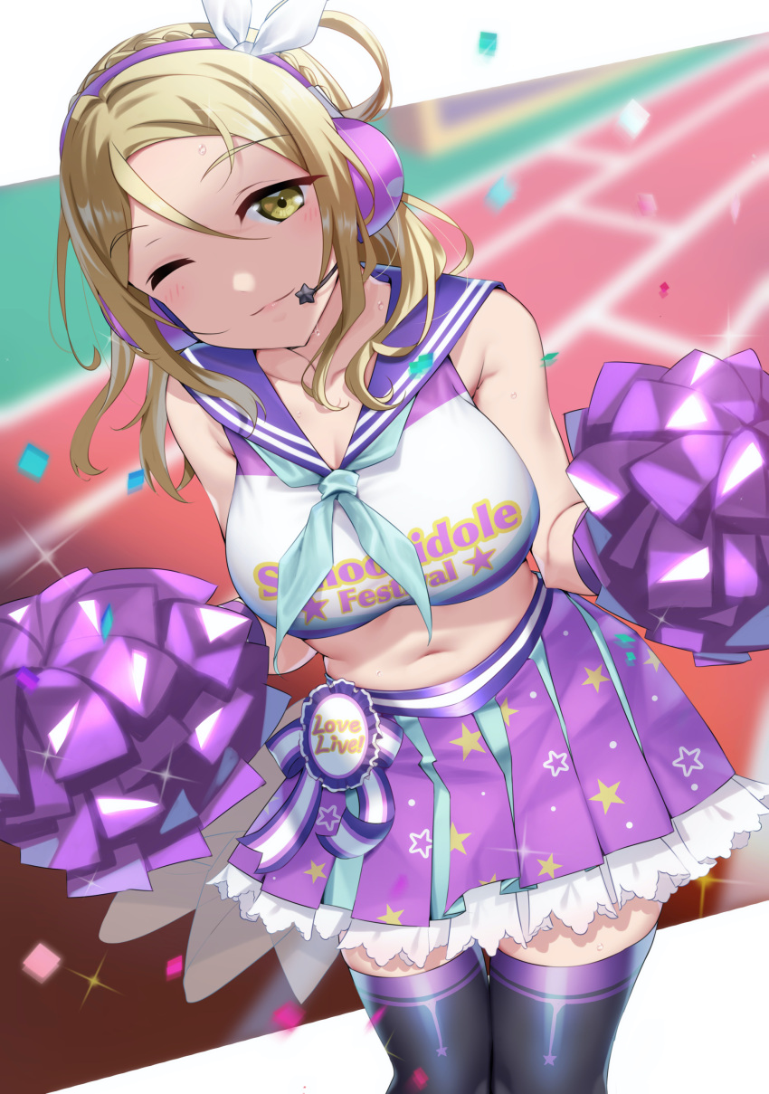 cheerleader cleavage headphones love_live!_sunshine!! ohara_mari tagme thighhighs yamaori_(yamaorimon)