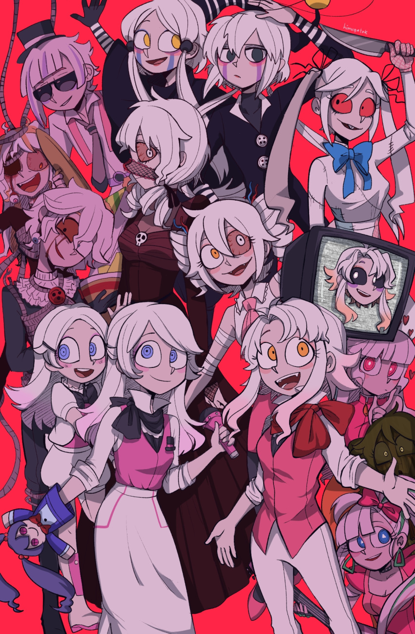 6+girls bonnie_(fnaf) character_doll character_request crossover drill_hair ennard five_nights_at_freddy's flashlight funtime_foxy genderswap genderswap_(mtf) glamrock_chica hand_puppet harem helltaker heterochromia highres himuhino humanization knife long_hair mangle multiple_girls puppet short_hair springtrap the_puppet_(fnaf) twin_drills twintails vanripper_(style) white_hair yandere