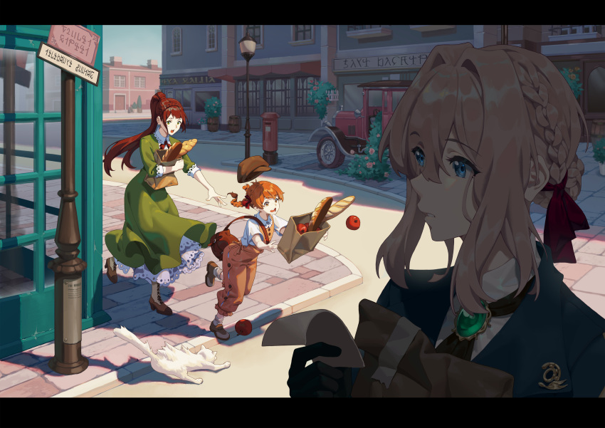 cheese_kang dress heels luculia_marlborough neko overalls skirt_lift taylor_bartlett violet_evergarden violet_evergarden_(character)