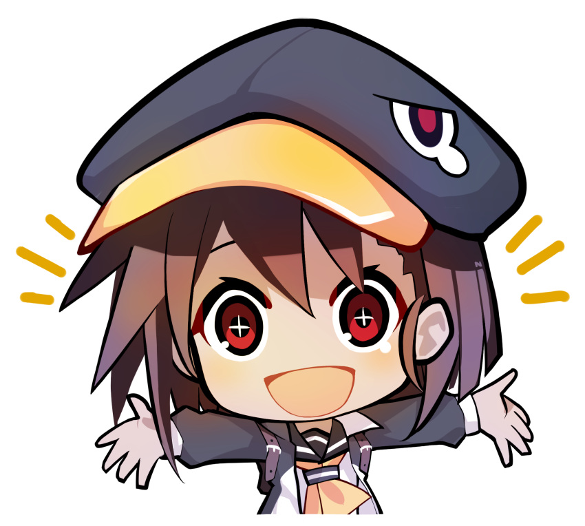 1girl baseball_cap blue_headwear brown_eyes brown_hair chibi disgaea hat highres jacket kazamatsuri_fuuka long_hair makai_senki_disgaea_4 nanozenzen smile track_jacket twintails upper_body very_long_hair