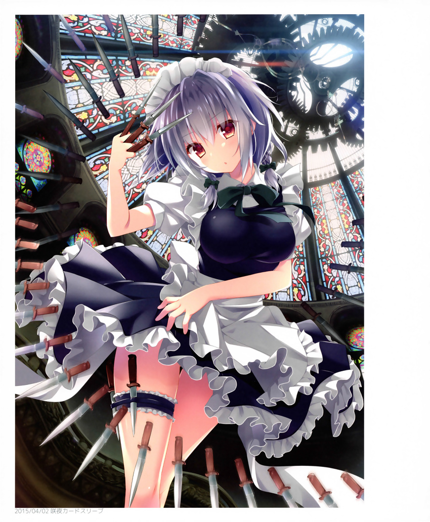 garter izayoi_sakuya kino kinokonomi maid skirt_lift touhou weapon