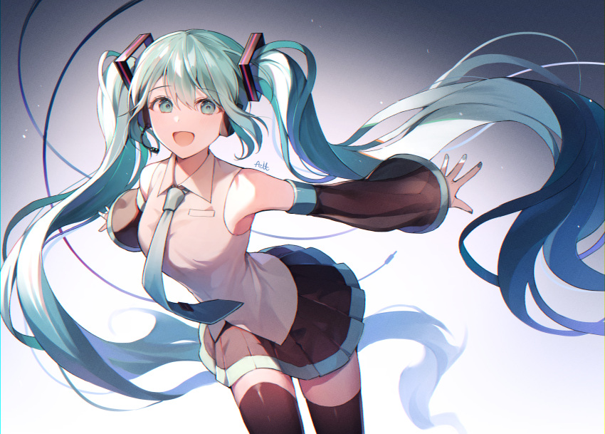 azit_(down) hatsune_miku headphones see_through skirt_lift thighhighs vocaloid