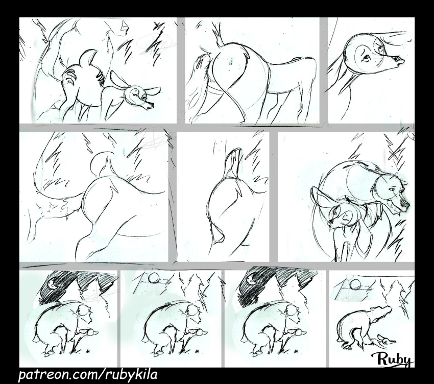 antelope bear big_butt blush boog butt cervine comic comic_page cum duo female feral fur giselle half-closed_eyes horn infidelity interspecies male male/female male_penetrating mammal open_mouth open_season penetration penis pussy ruby-kila sex simple_background sketch smile vaginal white_background