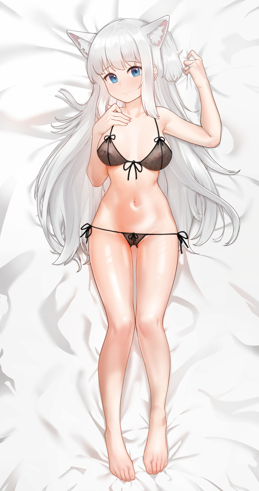 animal_ears bra dakimakura nipples pantsu see_through string_panties wweed