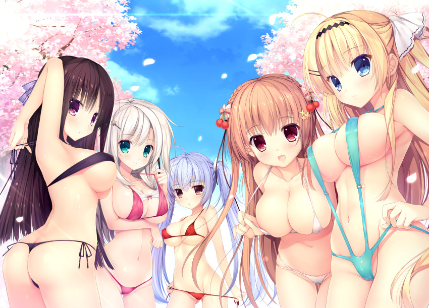 ass bikini breast_hold cameltoe cleavage erect_nipples fujino_yuki kanzaki_erisa kuonji_kazuha mitha nanao_naru nanawind panty_pull possible_duplicate rindou_yaya shirahane_yuuri shirokoi_sakura_*_gram sling_bikini swimsuits takanae_kyourin thong underboob