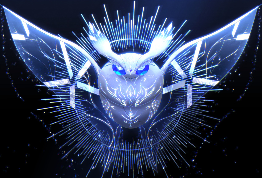 blue_eyes body_markings bug commentary frosmoth full_body gen_8_pokemon glowing_markings highres insect iogi_(iogi_k) looking_at_viewer moth no_humans pokemon pokemon_(creature) solo