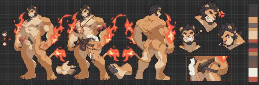 1boy abs absurdres alca angry animal_ears ass bara barefoot beard black_hair bulge character_profile chest_tattoo collage commission completely_nude erection expressions extra_ears facial_hair fiery_tail flaming_hand full_body furry gyee highres jewelry large_pectorals leg_hair lion_boy lion_ears lion_tail looking_at_viewer male_focus male_pubic_hair mature_male multiple_views muscular muscular_male navel navel_hair necklace nipples nude original paws pectorals penis pubic_hair scar_on_back short_hair smile smirk stomach tail tattoo thick_eyebrows thick_thighs thighs uncensored undercut veins veiny_penis zixiong_zix
