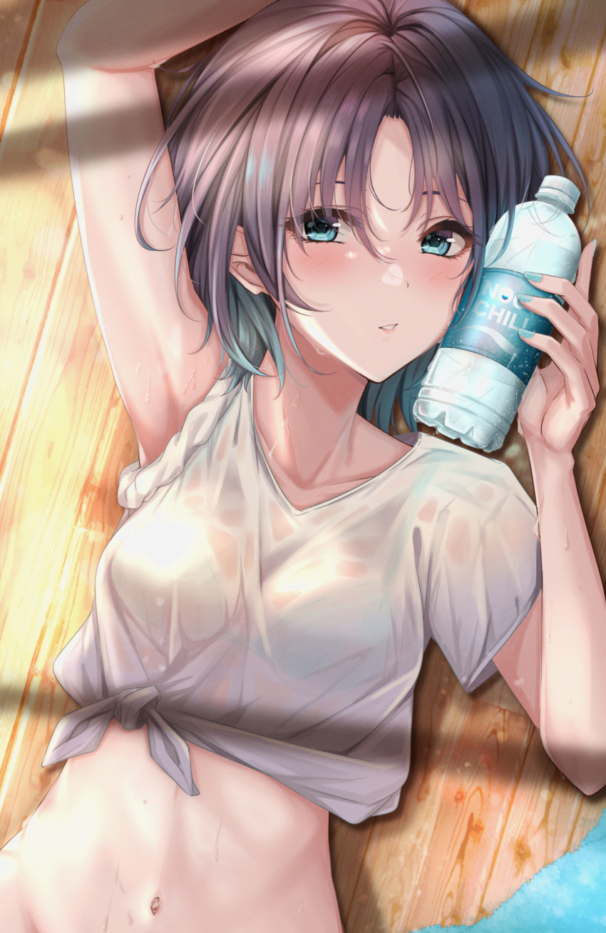 asakura_tooru bra see_through shirt_lift the_idolm@ster the_idolm@ster_shiny_colors wet wet_clothes yuzuyu_(hyui)