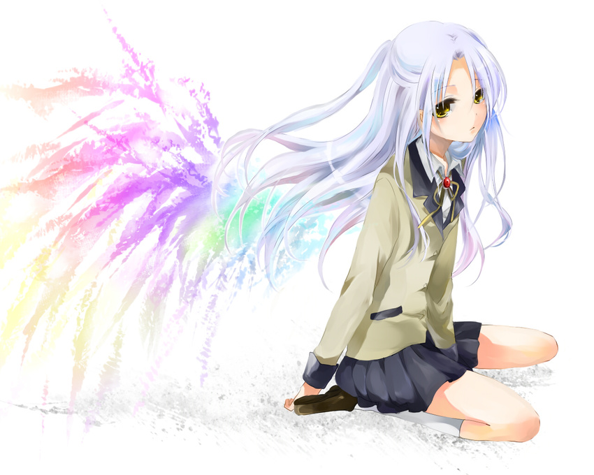 angel_beats! blue_hair school_uniform shinoda solo tenshi_(angel_beats!) wings yellow_eyes