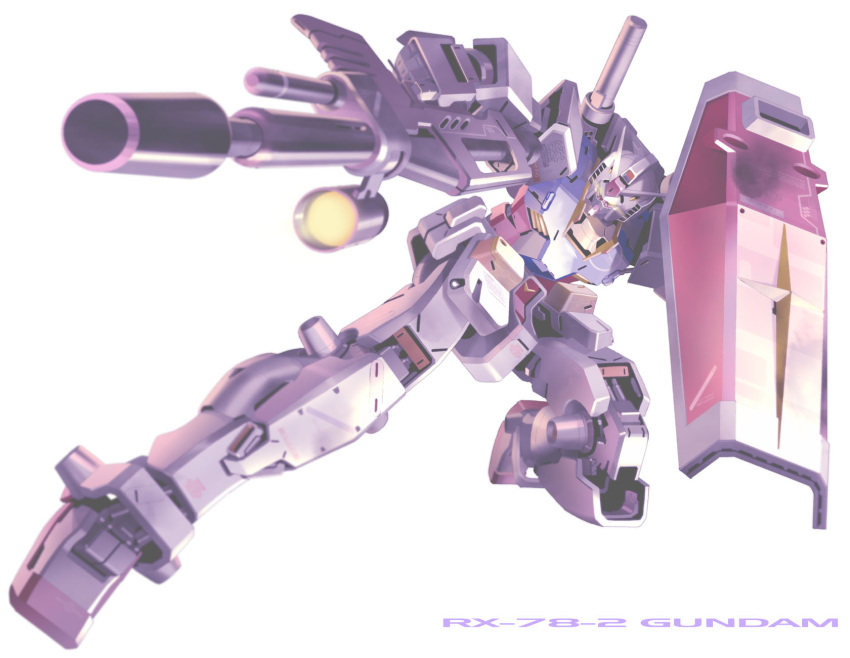 beam_rifle character_name energy_gun gun gundam highres holding holding_gun holding_weapon io_takuya mecha mobile_suit mobile_suit_gundam no_humans rx-78-2 science_fiction shield solo v-fin weapon white_background yellow_eyes