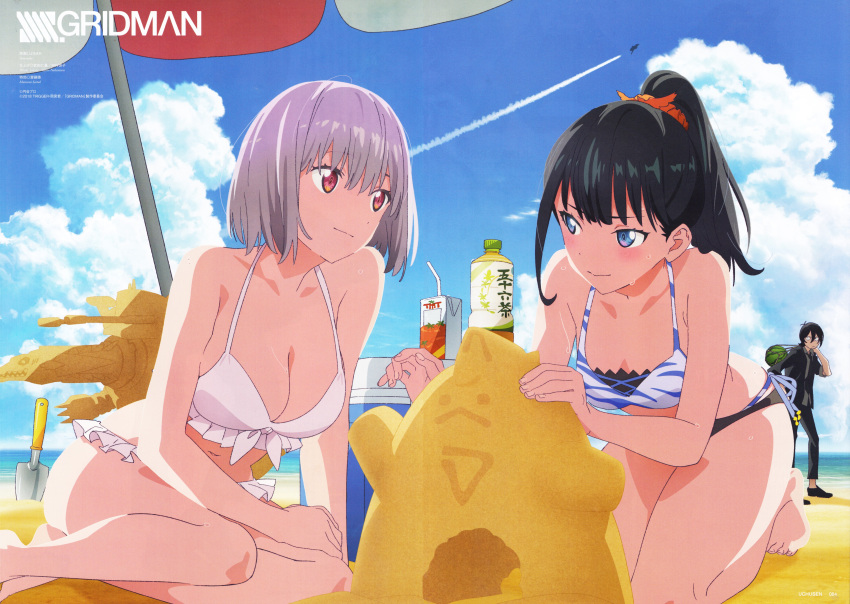 absurdres barefoot beach gridman_universe highres kaijuu legs multiple_girls samurai_calibur sand_sculpture shinjou_akane ssss.gridman sweatdrop takarada_rikka