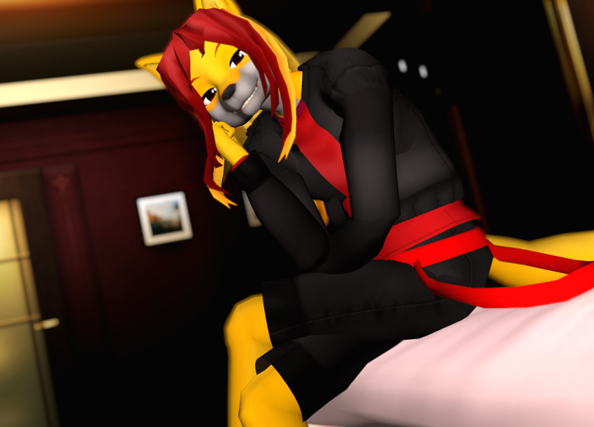 animal_humanoid anthro bed bedroom canid canid_humanoid canine canis clothed clothing dodger_akame furloid furniture hi_res humanoid male mammal mammal_humanoid mmd solo utau wolf