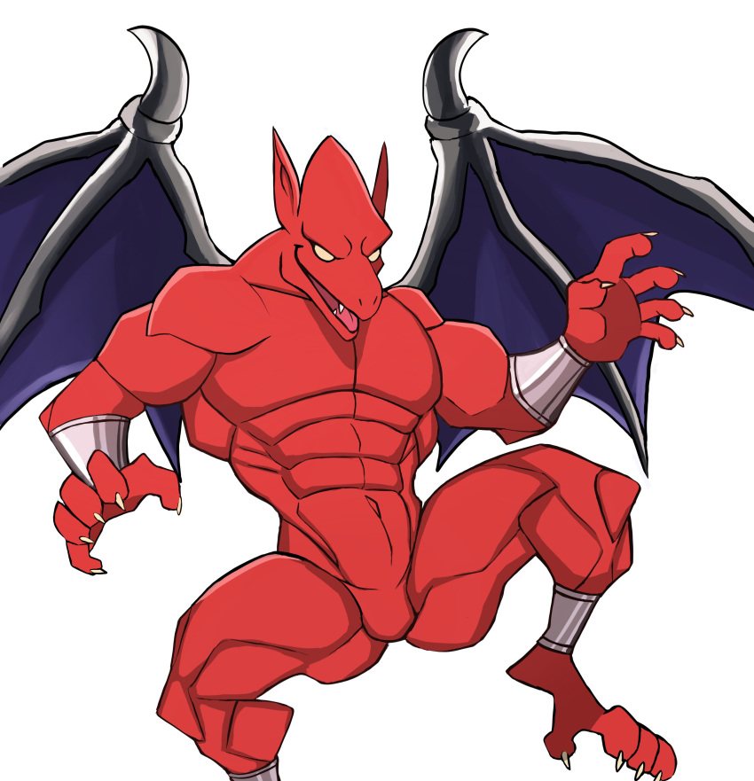abs absurd_res anthro biceps bracelet capcom claws darknaigart firebrand gargoyle ghosts_'n_goblins hi_res jewelry male muscular muscular_anthro muscular_male pecs red_body solo teeth video_games wings yellow_eyes