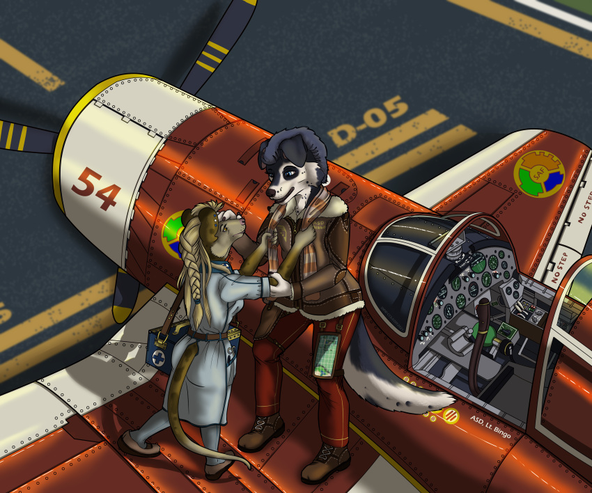 6:5 absurd_res aircraft airplane airport anthro aviation aviator_jacket border_collie canid canine canis clothing cockpit collie corsair domestic_dog f4u_corsair female first_aid_kit fleety_(artist) herding_dog hi_res humanoid male male/female mammal map medical_instrument murid murine nurse nurse_clothing nurse_uniform pastoral_dog pilot pilot_uniform propeller rat rivets rodent runway scarf scientific_instrument sheepdog uniform