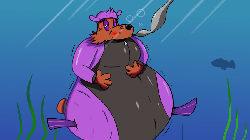 anthro bear diving female flippers hi_res inflation mammal oxygenarchived0 scuba scuba_diving solo toony wetsuit