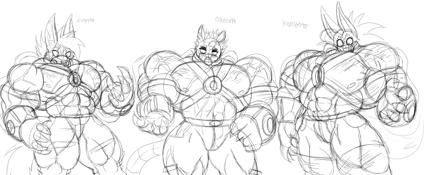 abs absurd_res american_opossum anthro big_muscles big_pecs bottomwear breasts canid canine canis claws clothing coyote female flexing group growth hair hi_res huge_muscles huge_pecs huge_thighs hyper hyper_muscles long_ears long_hair mama_mj_(artist) mammal marsupial mask muscle_growth muscular muscular_anthro muscular_arms muscular_female muscular_legs muscular_thighs nipples pants pecs pose scar thick_thighs tight_clothing trio vein veiny_muscles