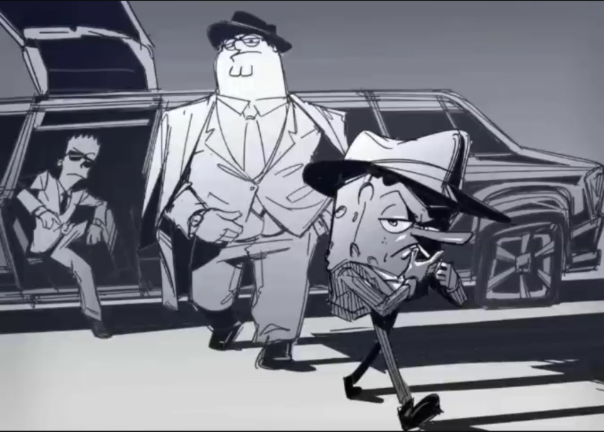 bart_simpson black_and_white button_(fastener) car cigarette clock clothed clothing coat crossover eyewear family_guy fedora footwear frown gangster glasses group hat headgear headwear human humanoid larger_male limousine looking_at_viewer luxury_car mafia male mammal marine monochrome mouth_closed necktie nickelodeon overweight overweight_male peter_griffin public_transportation sea_sponge shadow shoes sitting size_difference slim smaller_male smoking spongebob_squarepants spongebob_squarepants_(character) standing suit sunglasses the_simpsons topwear unknown_artist vehicle vehicle_for_hire walking watch