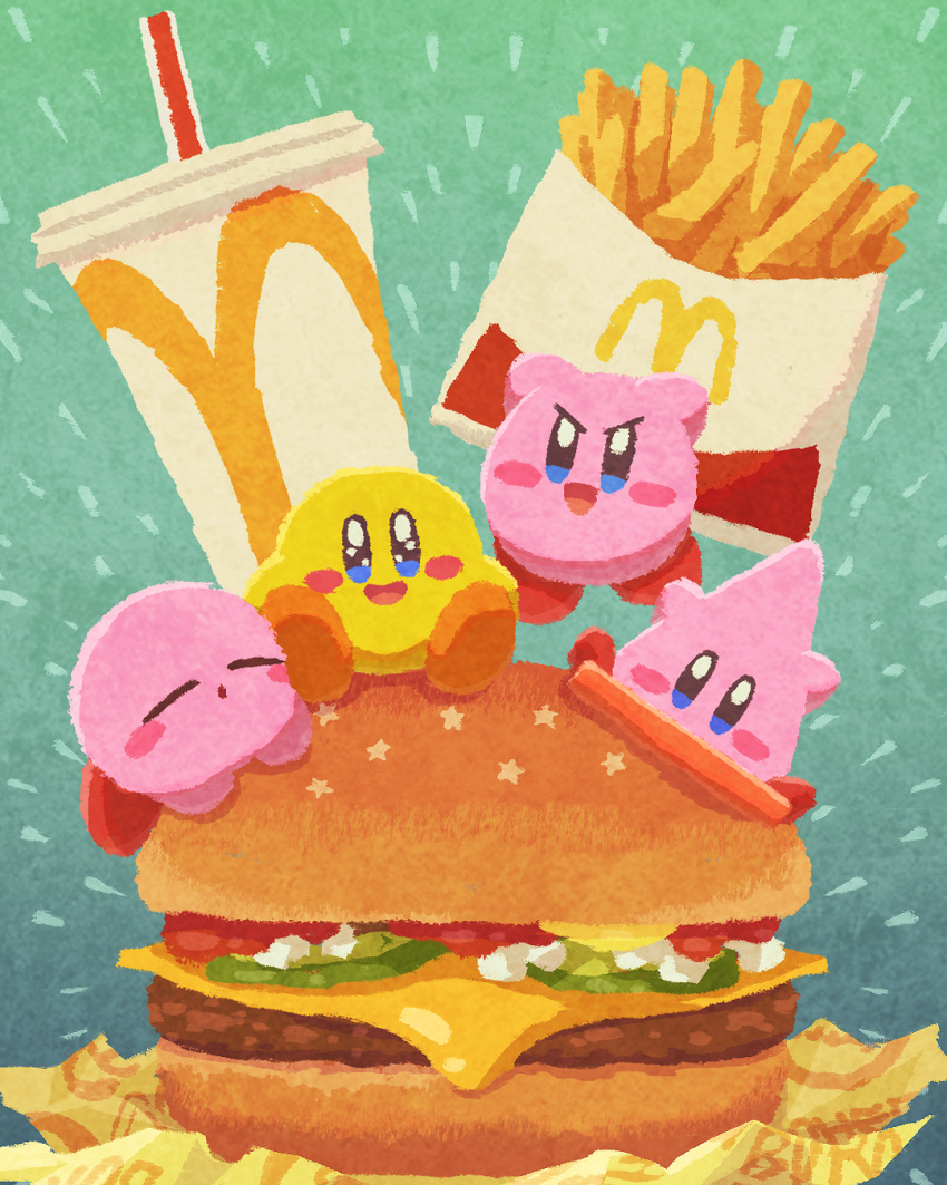 1:1 1:3 2024 :d :o alien ambiguous_gender ara_love_kirby barefoot big_head black_eyes blue_eyes blush burger claws colored container cup cute_eyes detailed earless feet food fries glistening glistening_eyes green_background group happy hi_res inside kirby kirby_(series) legs_up looking_at_viewer mammal mcdonald's mouth_closed naughty_face nintendo noseless not_furry nude open_mouth orange_feet outside painting_(artwork) pink_body pink_claws pink_skin pixiv raised_hand red_feet rosy_cheeks round_body round_eyes round_head signature simple_background sleeping small_body smile soda_cup sphere_creature star textured_background tired tongue traditional_media_(artwork) twitter waddling_head yellow_body yellow_skin