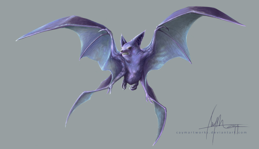 2014 4_wings action_pose ambiguous_feral ambiguous_gender bat beady_eyes black_eyes black_nose caymartworks claws clenched_teeth crobat digital_media_(artwork) digital_painting_(artwork) fangs feral flying flying_fox front_view full-length_portrait fur generation_2_pokemon grey_background hi_res mammal megabat membrane_(anatomy) membranous_wings midair multi_wing nintendo pokemon pokemon_(species) portrait pose purple_body purple_fur realistic sharp_teeth simple_background solo spread_wings teeth wing_claws wings