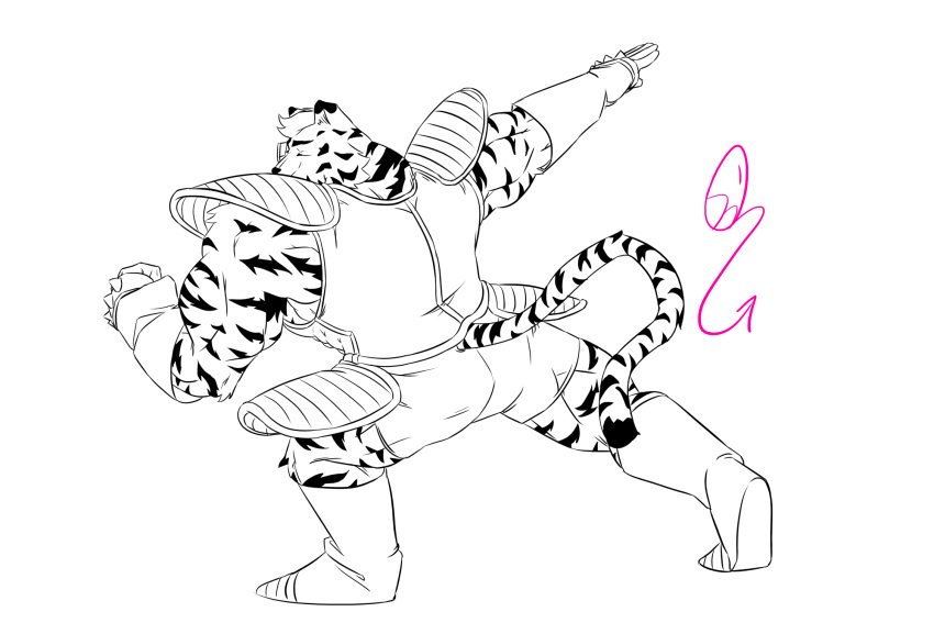 animal_humanoid animal_print anthro arknights armor boots clothing dragon_ball felid felid_humanoid footwear hi_res humanoid hypergryph male mammal mammal_humanoid mountain_(arknights) muscular muscular_anthro muscular_male ojisan_mopy pantherine pantherine_humanoid pose posing_for_picture sketch solo studio_montagne tiger tiger_humanoid tiger_print