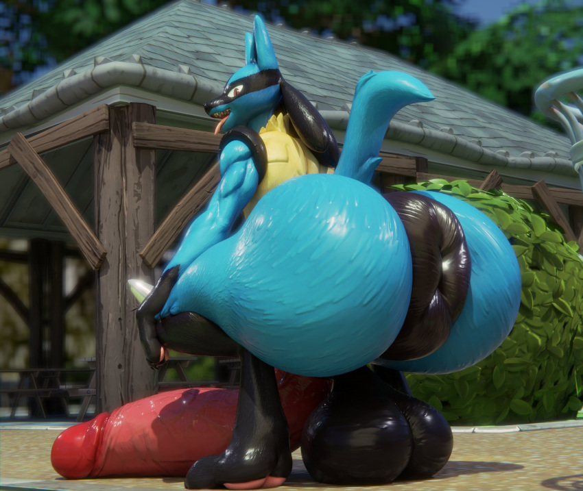 absurd_res anthro anus balls big_anus big_balls big_butt butt generation_4_pokemon genitals hand_spike hi_res huge_anus huge_balls huge_butt hyper hyper_anus looking_back lucario male maximumuwu nintendo pokemon pokemon_(species) solo spikes spikes_(anatomy) tail tongue tongue_out