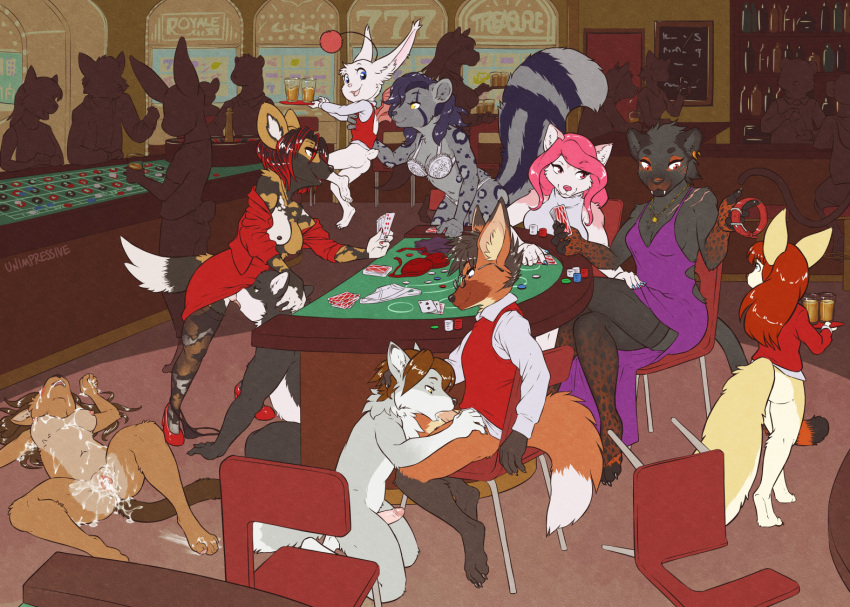 african_wild_dog after_sex anthro background_character black_body black_fur blue_eyes blue_hair bodily_fluids bottomless bottomless_female bottomless_male bra breasts brown_body brown_fur brown_hair butt canid canine carrying_another casino casino_table chair clothed clothing cum cum_in_pussy cum_inside cum_on_belly cum_on_body cum_on_chest cum_on_face cum_on_ground cunnilingus digitigrade dipstick_tail ear_piercing equid equine erection exhibitionism eyewear fangs felid feline fellatio female female/female final_fantasy fluffy fluffy_tail footwear fox fur furniture genital_fluids genitals glasses grey_body grey_fur group group_sex hair hand_on_leg hand_on_thigh high_heels horse humanoid_genitalia humanoid_penis inner_ear_fluff inside kneeling lagomorph leg_markings leporid long_hair male male/female male/male male_penetrated male_penetrating male_penetrating_male mammal maned_wolf markings moogle nude oral oral_penetration orange_body orange_fur orgy panties penetration penile penis piercing pink_body pink_fur pink_hair rabbit red_eyes red_hair scut_tail sex short_hair short_tail signature sitting size_difference socks_(marking) square_enix tail tail_markings teeth tuft underwear unimpressive_(artist) vaginal white_body white_fur yellow_eyes