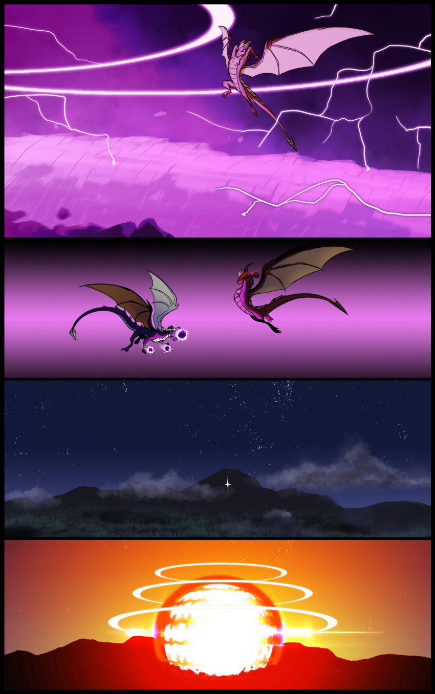 absurd_res activision comic dark_spyro digital_media_(artwork) dragon duo elemental_creature elemental_dragon explosion explosives feral flame_(spyro) hi_res horn male mythological_creature mythological_scalie mythology scalie spyro spyro_the_dragon tail the_legend_of_spyro wings xannador