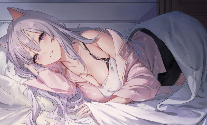 animal_ears bra open_shirt pajama see_through sheets yumaomi