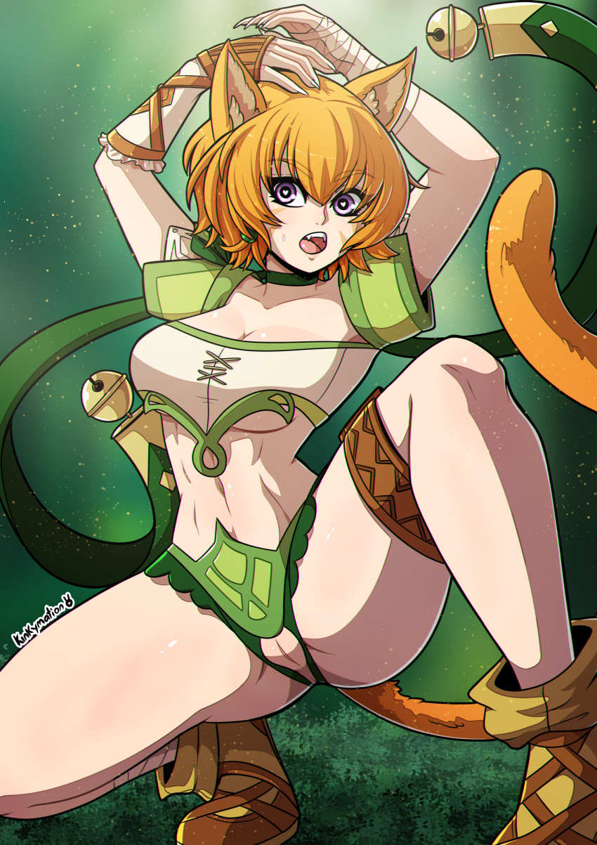 animal_ears bandages cleavage fire_emblem garter kinkymation lethe nekomimi no_bra nopan pussy tail uncensored