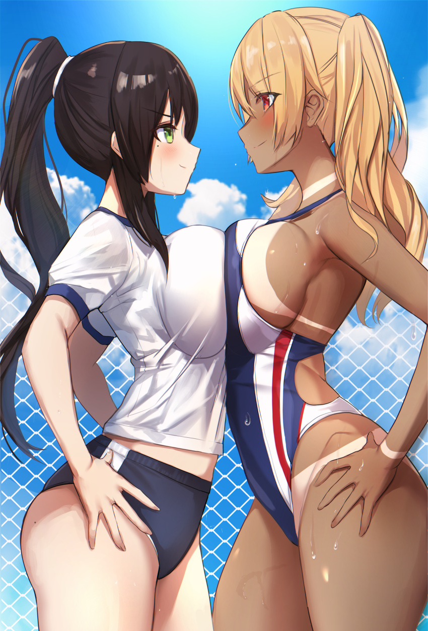 buruma gym_uniform swimsuits symmetrical_docking tan_lines untsue yuri