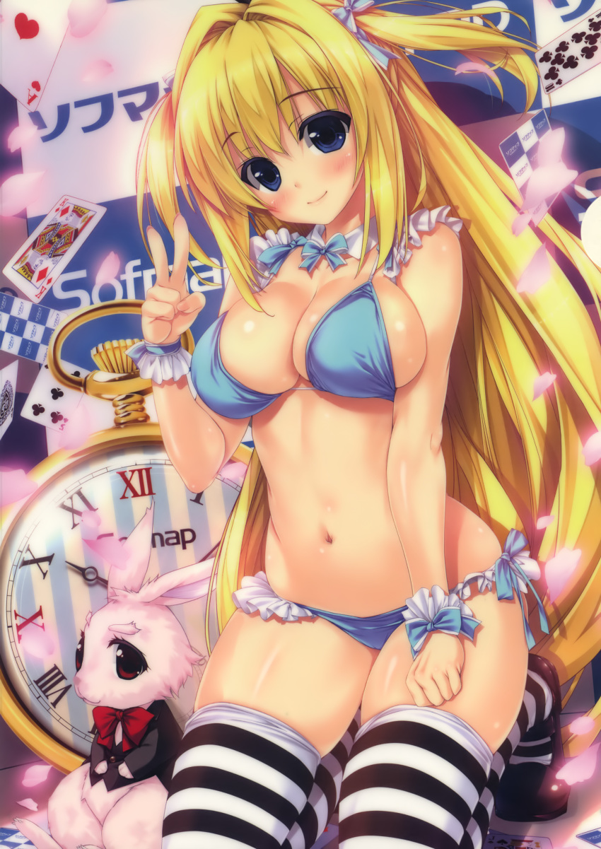 alice alice_in_wonderland bikini cleavage shintarou swimsuits thighhighs white_rabbit