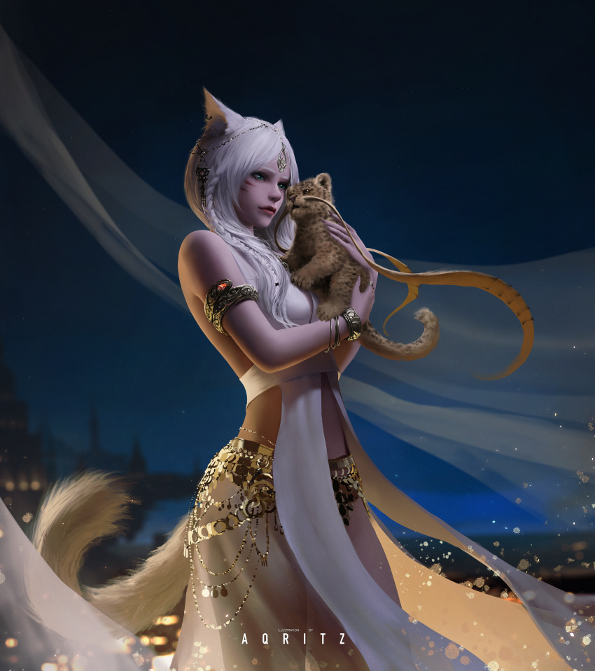 animal_ears aqritz nekomimi no_bra see_through tail