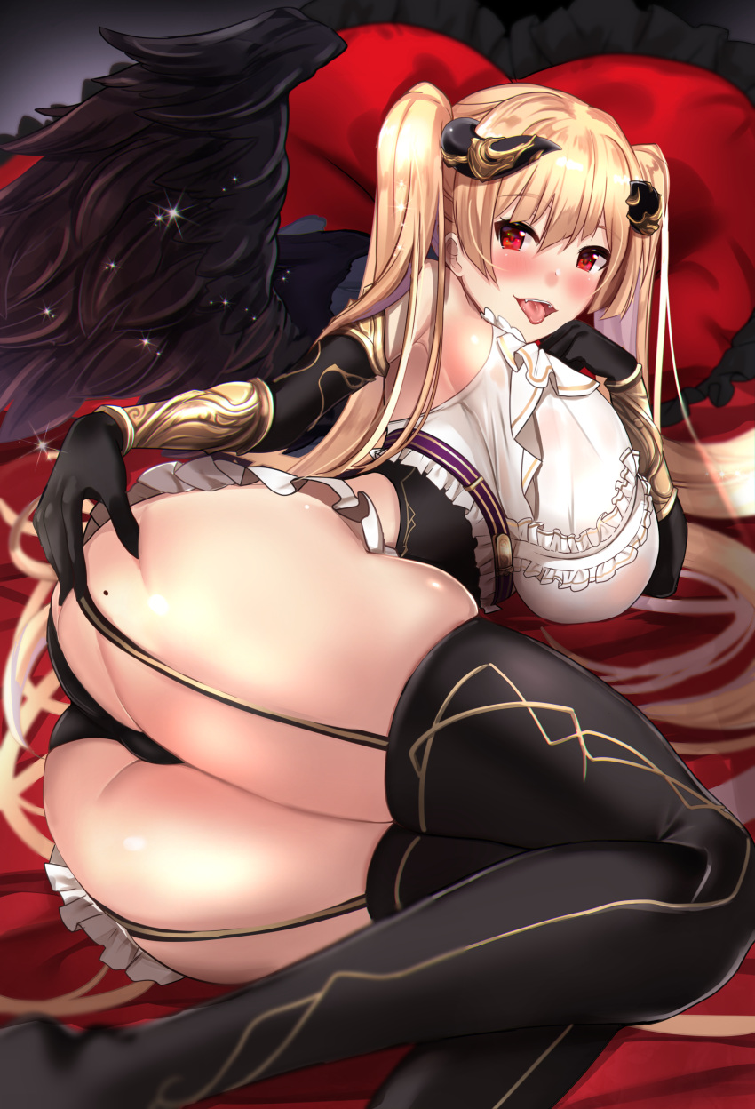 ass ass_grab horns pantsu see_through skirt_lift stockings thighhighs untsue wings